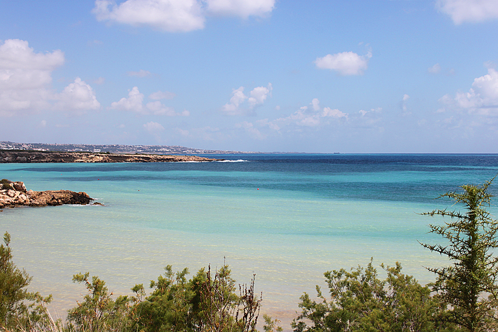 Vestover fra Coral Beach ligger strendene  på rekke og rad